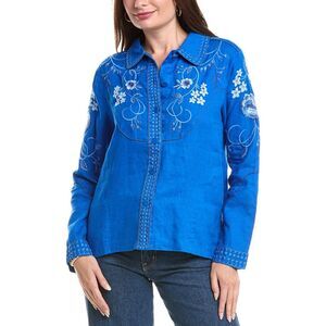 Johnny Was Womens Western Linen Jacket, Blue